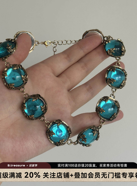 B.treasure古铜蓝绿宝石锁骨链