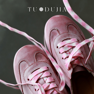 脱毒家 粉黛花海丨真皮德训鞋头层牛皮系带单鞋休闲浅口平底女鞋