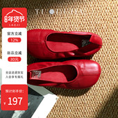 小红鞋 脱毒家 真皮一脚蹬女鞋 浅口单鞋 盛夏玫瑰 羊皮复古平底鞋