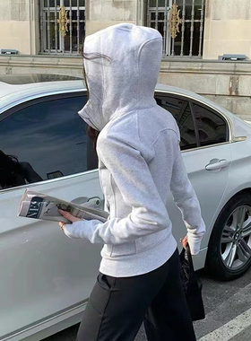 灰色卫衣外套女2025新款早秋修身瑜伽运动上衣小个子短款韩系穿搭
