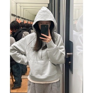 lulu半拉链卫衣女秋冬款外套运动宽松连帽短款瑜伽服上衣2024新款