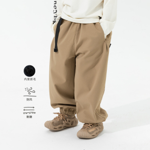 运动保暖小童初冬抓绒长裤 子男童户外软壳裤 儿童秋冬裤 米修叻