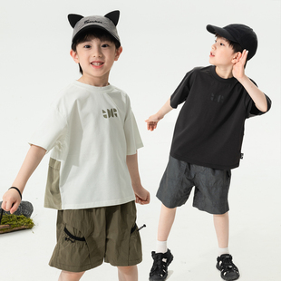 儿童薄款 潮流撞色拼接印花短袖 透气T恤 男童夏季 米修叻童装