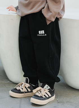 米修叻男童春秋款潮牌卫裤2025春季新品裤子儿童运动裤灰色束脚裤