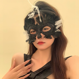 万圣节日假面舞会派对面具成人性感蕾丝花边羽毛半脸面罩聚会道具