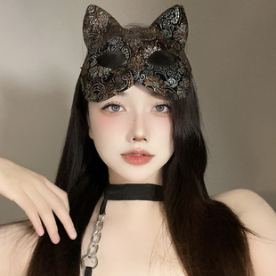 半脸猫咪动物面具成人假面化妆舞会蒙面女王成人晚会派对直播道具
