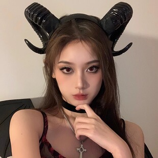 万圣节头饰恶魔牛角头箍个性装扮拍照道具暗黑cos山羊角发箍配饰