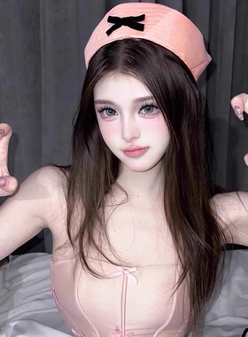 粉色蝴蝶结水手帽海军帽子少女夏季可爱甜美护士帽cos直播贝雷帽