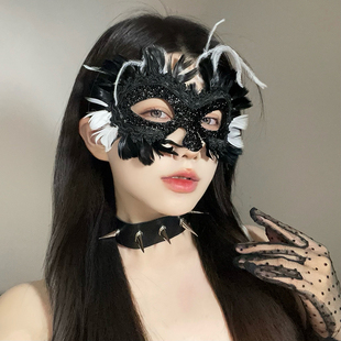 成人面具女化妆舞会派对表演搞怪假面半脸面罩小众高级感羽毛配饰