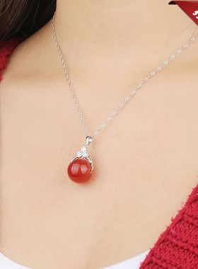 红玛瑙吊坠配饰品母亲节银项链