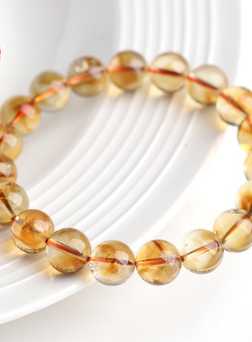 蓓蓓福  7a天然黄塔晶圆珠手链 黄水晶手串 时尚简约手链