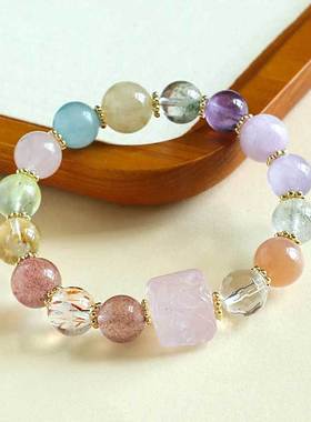 九尾狐方糖多宝紫水晶串珠手链女时尚高级感海蓝宝手串首饰