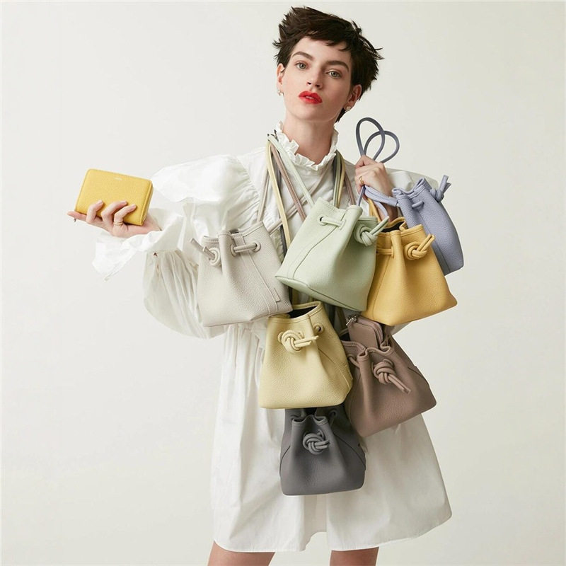 跨境爆款美国小众包包VASI水桶包大小号糖果色菜篮子包单肩斜挎包