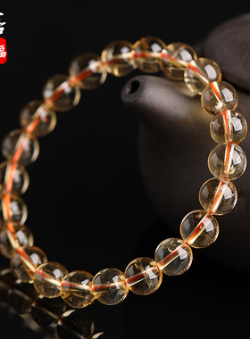 蓓蓓福  天然巴西黄水晶手链暴力黄柠檬黄水晶手串 黄色手链