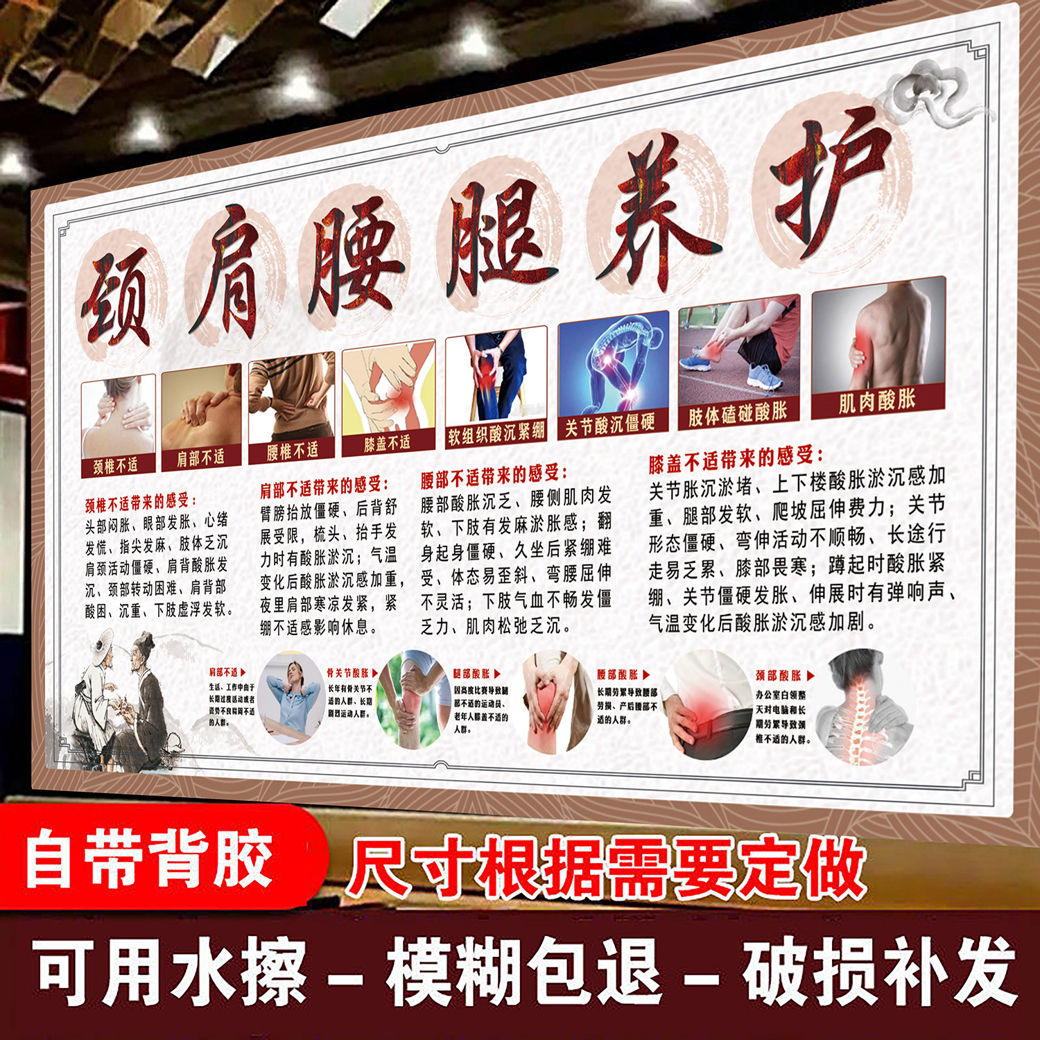 颈肩腰腿疼挂图中医养生馆颈椎疼痛调理海报推拿店宣传装饰画广告图片