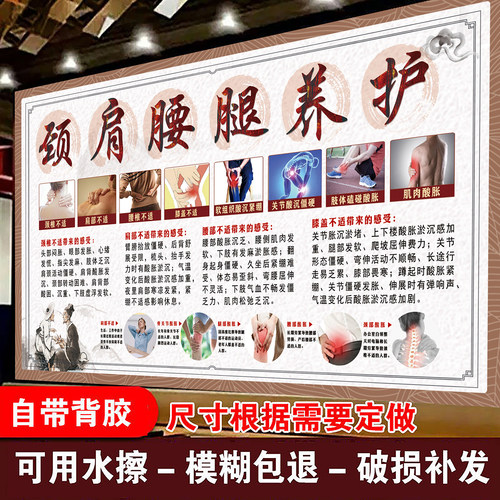 颈肩腰腿疼挂图中医养生馆颈椎疼痛调理海报推拿店宣传装饰画广告