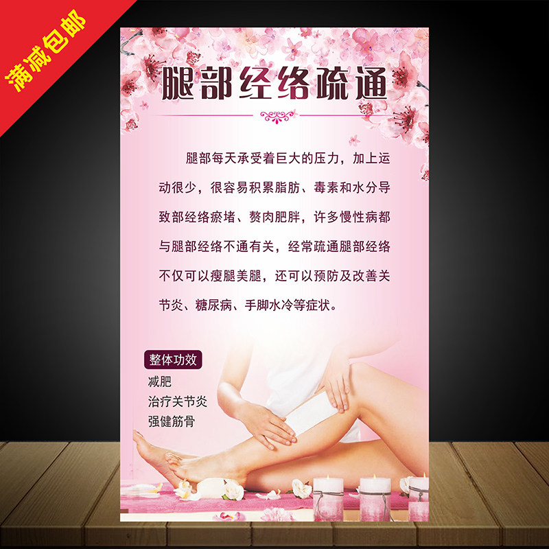 腿部保养腿部经络疏通的功效挂图美容院保健养生馆装饰宣传画墙贴