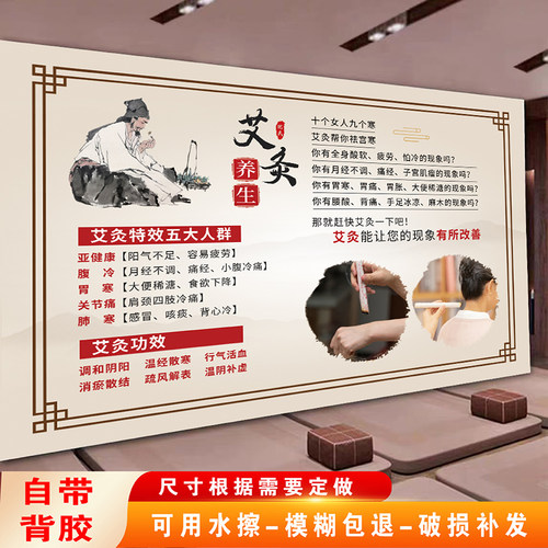 艾灸功效中医养生馆艾灸宣传背景墙贴画艾灸理疗广告高清自粘贴画
