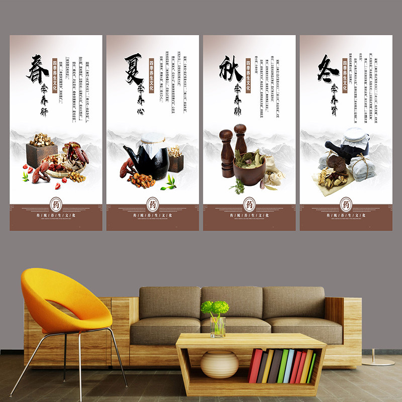春夏秋冬四季养生挂图中医养生馆装饰画墙贴心肝脾肺肾背胶海报贴图片