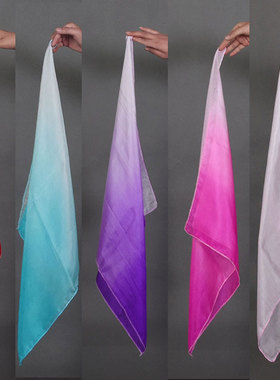 舞蹈手绢紫红色白色的民族跳舞手帕粉色小方巾真丝红绸丝巾女渐变