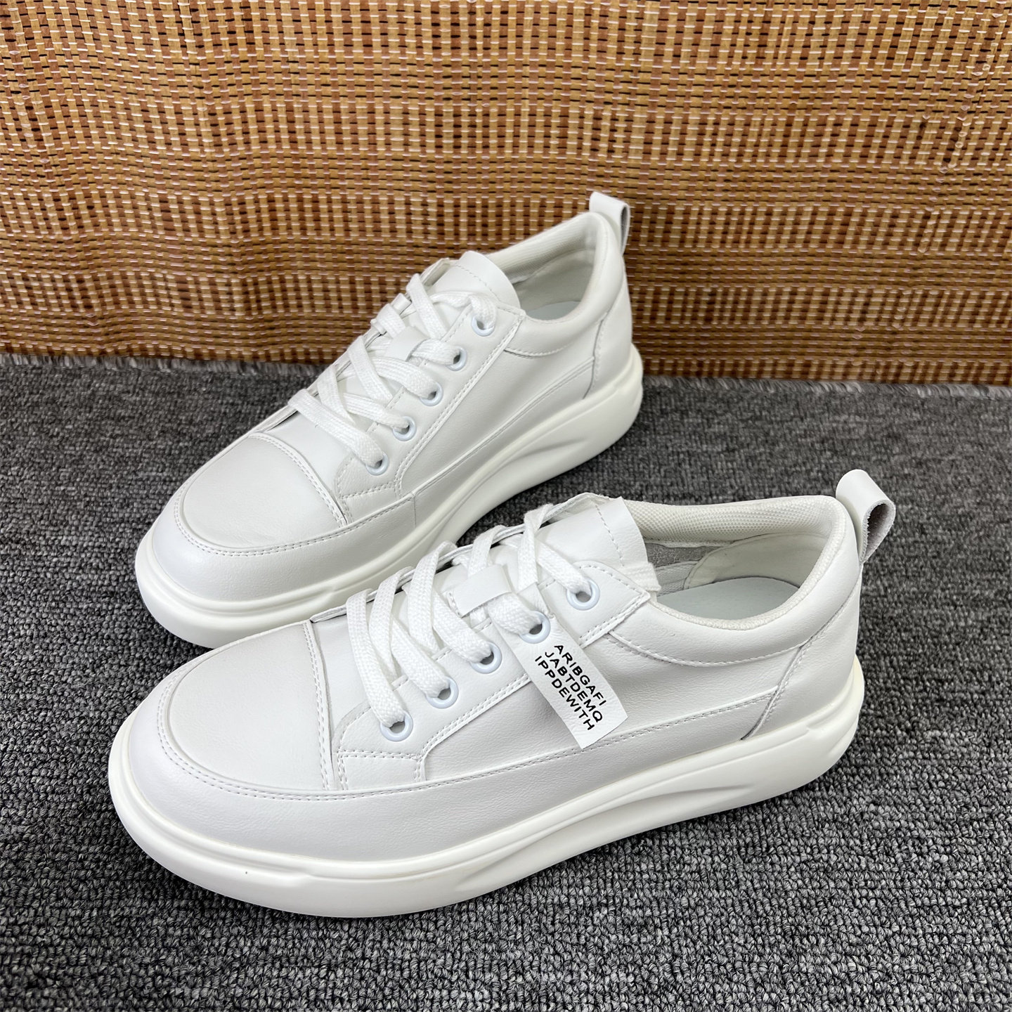真皮厚底系带小白鞋女春秋百搭
