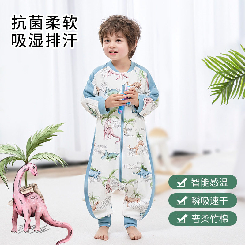 竹棉婴儿分腿睡袋竹纤维连体衣纱布儿童抑菌宝宝睡衣防踢被A类
