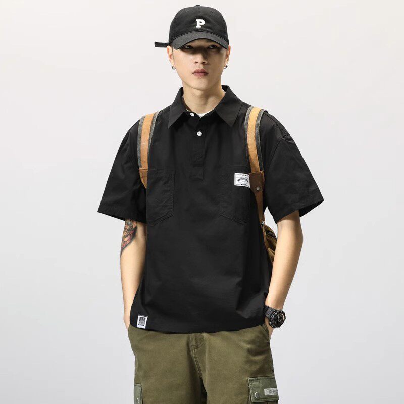 JAPANESE WORKWEAR POLO COLLAR SHIRT MENS SUMMER SUNSCREEN ICE SILK AMERICAN RETRO SHORT SLEEVE T-SHIRT TRENDY BRAND HALF-SLEEVED SHIRT
