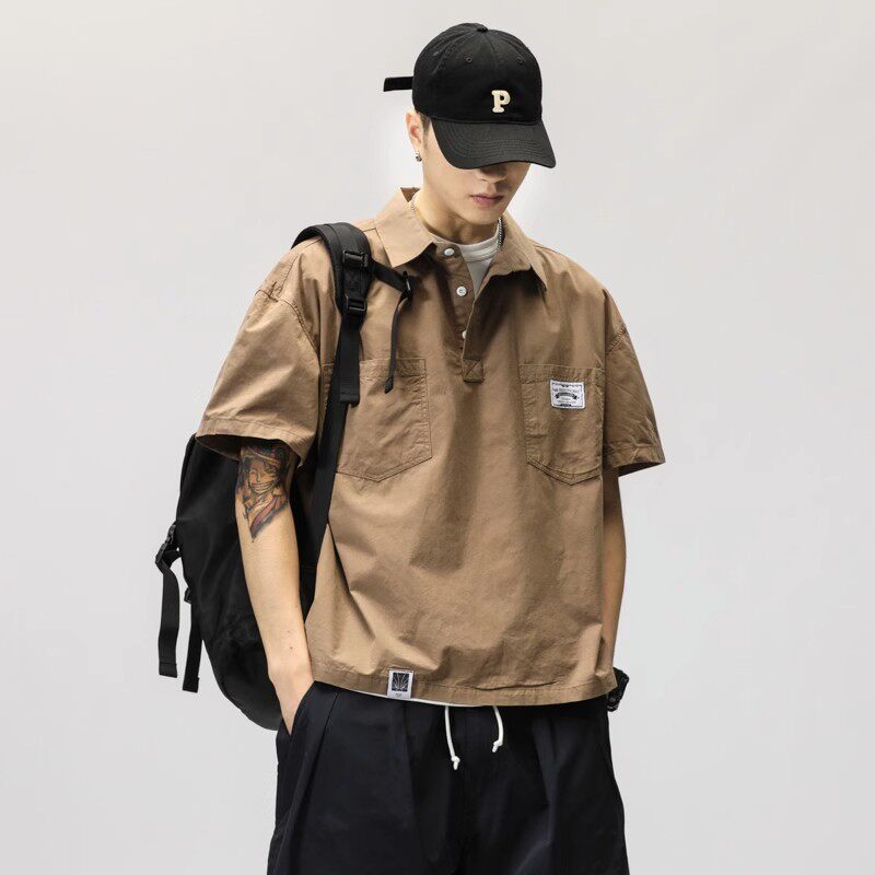 JAPANESE WORKWEAR POLO COLLAR SHIRT MENS SUMMER SUNSCREEN ICE SILK AMERICAN RETRO SHORT SLEEVE T-SHIRT TRENDY BRAND HALF-SLEEVED SHIRT