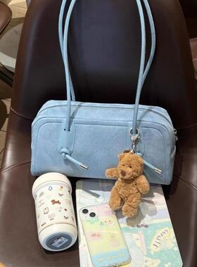 韩系ins波士顿包包女2024春夏新款小众蓝色通勤单肩包百搭腋下包