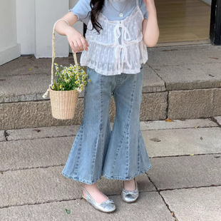 女童牛仔裤2025夏季新款中小童2-7岁韩版拼接喇叭裤儿童外穿9分裤