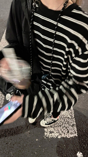 叠穿外穿好帮手 T恤上衣 基础款 95%棉黑白条纹百搭显瘦圆领长袖