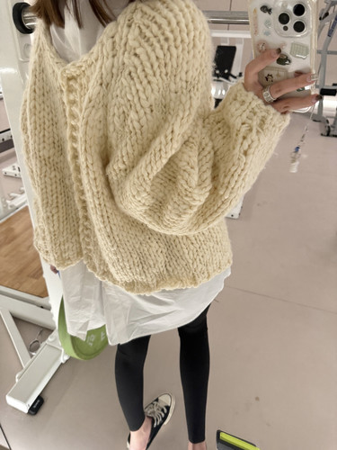 藏品！手工编织 2way开襟毛衣 可正反两穿粗棒针宽松针织开衫女