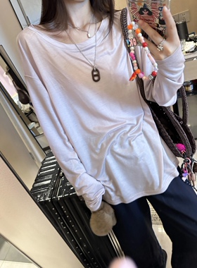 莱赛尔桑蚕丝“面膜Ｔ”裸感长袖宽松懒人T恤极简RO风防晒衣上衣