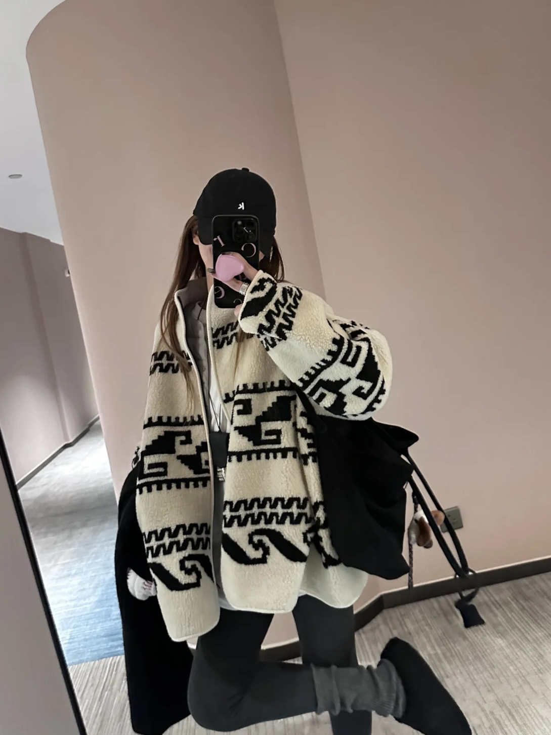 定制提花 慵懒松弛宽松皮毛一体羊羔毛外套女冬季休闲上衣 大版型