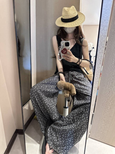 夏日清凉系列！小碎花垂感松弛感抽绳休闲长裤女宽松直筒裤慵懒风
