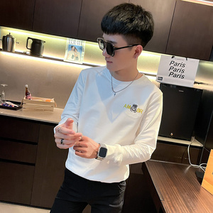 WY75 秋装社会精神小伙修身卫衣男套头衫 白1图片