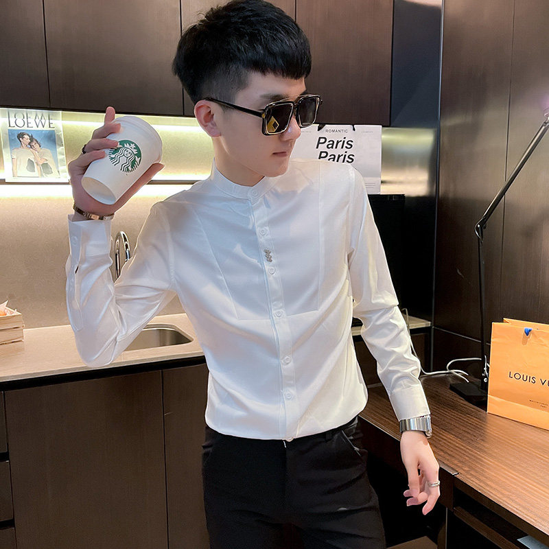 CS168 秋装社会小伙修身长袖衬衫男衬衣 白图片