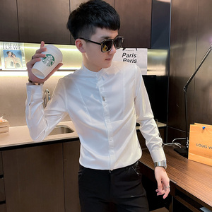 CS168 秋装社会小伙修身长袖衬衫男衬衣 白图片