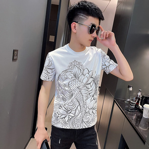 2021夏季圆领青春半袖修身短袖t恤衫男 TX251-P38 控58 黑图片