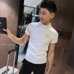 2021新款社会小伙修身刺绣短袖polo衫 A343-PL56-P45 控65 白图片