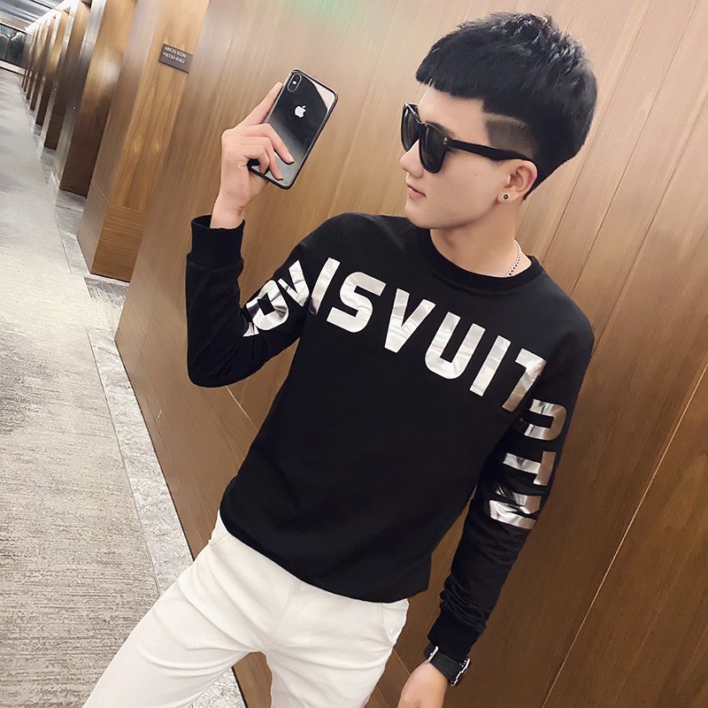 秋季社会小伙ins修身圆领套头卫衣男潮上衣 A343-WY39 黑色图片