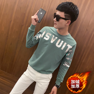 社会小伙ins修身圆领加绒加厚卫衣男潮 A343-WY39R-P65 绿图片