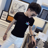 社会小伙夏季反光短袖T恤半袖修身tee白TX141-P38控58，男装T恤，电商A343