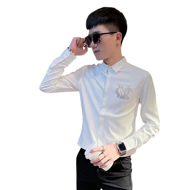 CS165秋装社会小伙修身长袖衬衫男衬衣白1,男装衬衫,电商A343