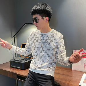 WY81 秋装社会精神小伙修身卫衣男套头衫 黑图片