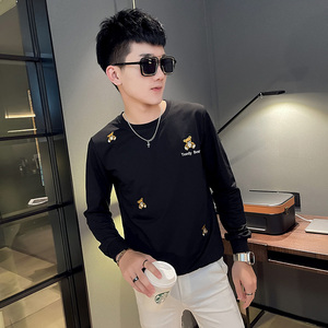 WY80 秋装社会精神小伙修身卫衣男套头衫 白1图片