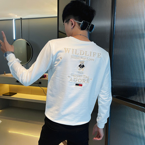 WY74 秋装社会精神小伙修身卫衣男套头衫 黑图片