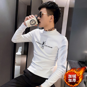 社会小伙加厚加绒长袖T恤打底衫半高领A343-TX187-P45控68白1