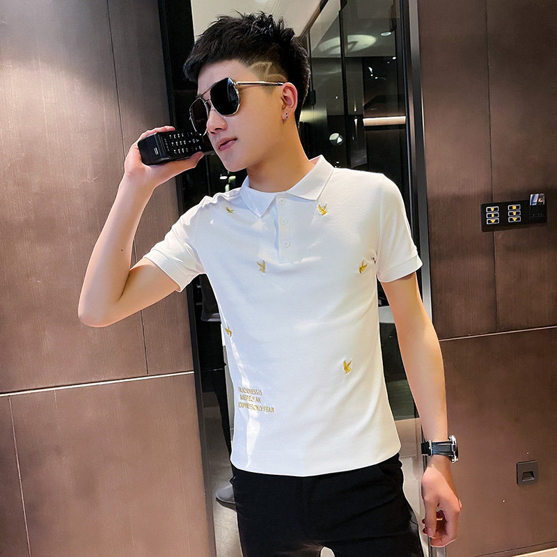 2021新款社会小伙修身印花短袖polo衫 A343-PL54-P45 控65 白1图片