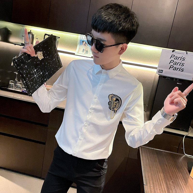 CS163秋装社会小伙修身长袖衬衫男衬衣白,男装衬衫,电商A343